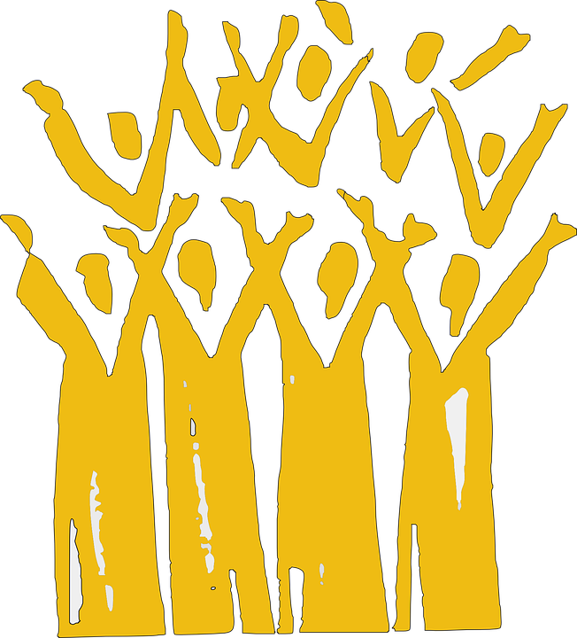 cartoon image of people with raised hands in praise