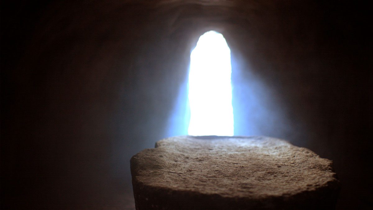 empty tomb door open with bright light shining from inside
