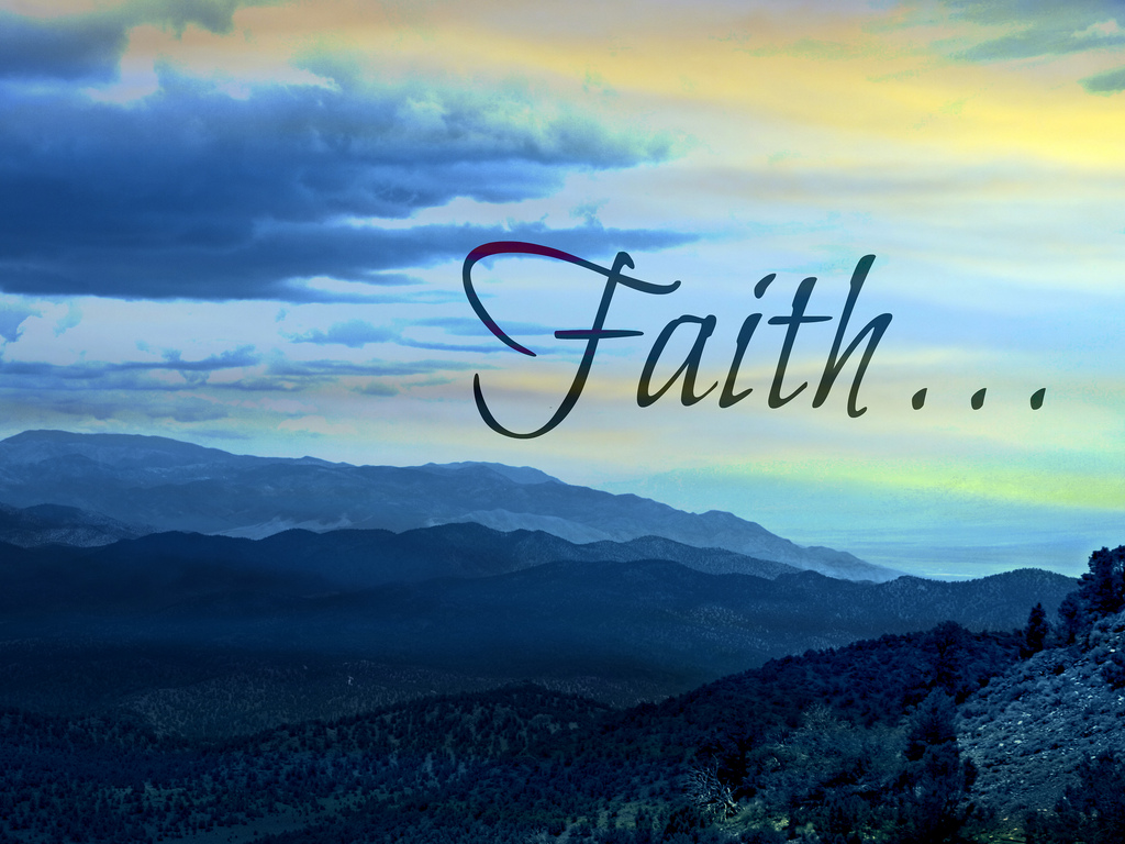 Faith against backdrop of a blue hue sunset
