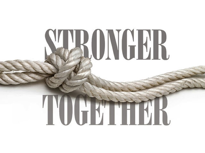 the words stronger together with a rope knot between