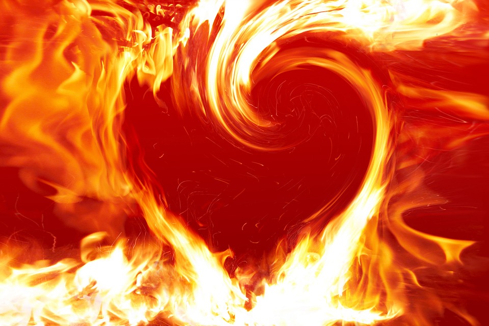 swirling fire in shape of a heart