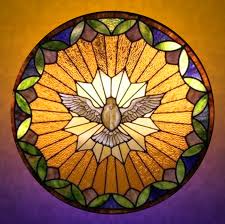 Holy Spirit stained glass in circle shape