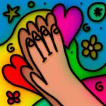 colorful animation of prayer hands and hearts and flowers