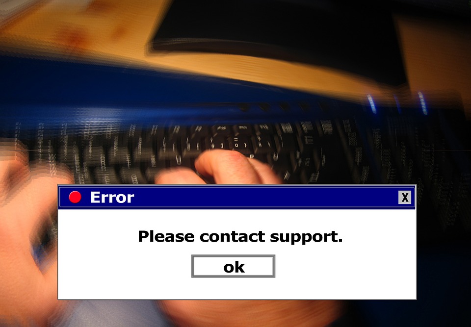 error screen says, "please contact support" with an "OK" button