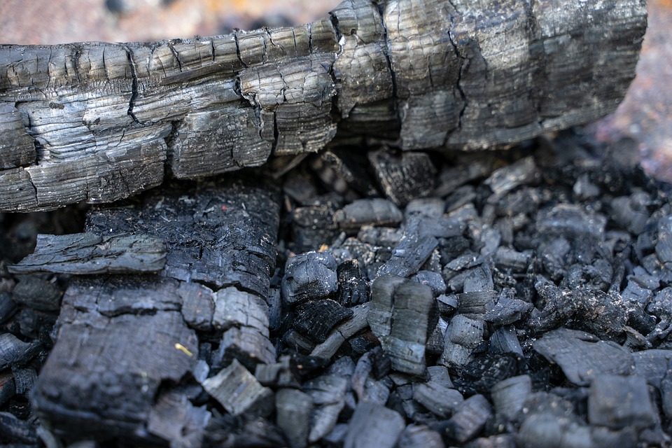 A closeup of a pile of ash and burnt up wood