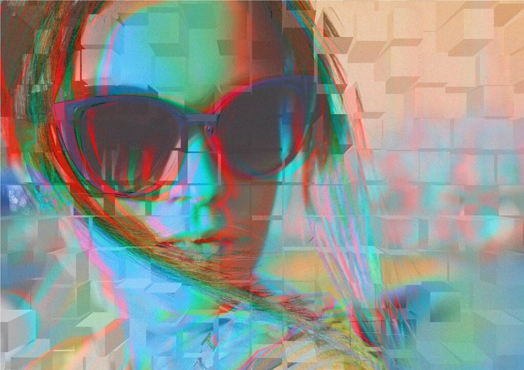 distorted picture of a girl with sunglasses