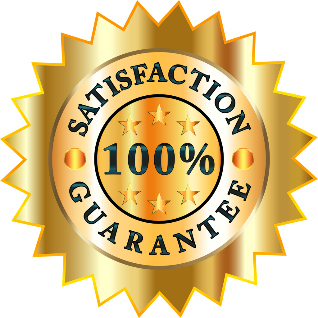 Satisfaction Guarantee gold sticker with stars