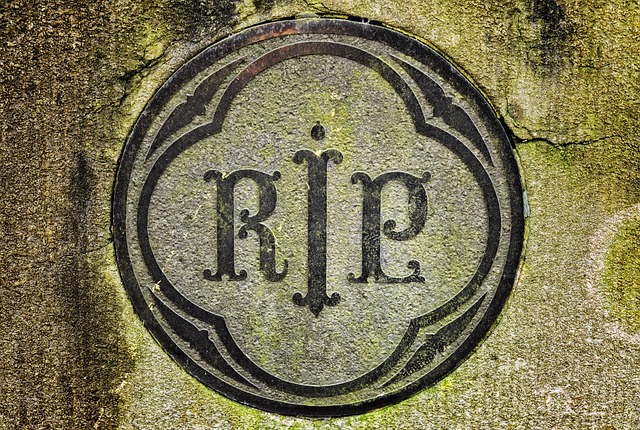 RIP for rest in peace enclosed in circle on old parchment looking paper