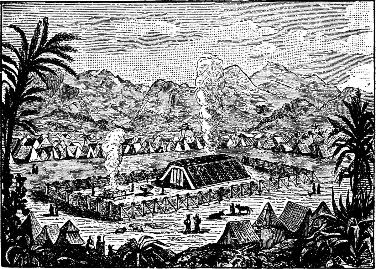 black and white drawing of tabernacle in the wilderness