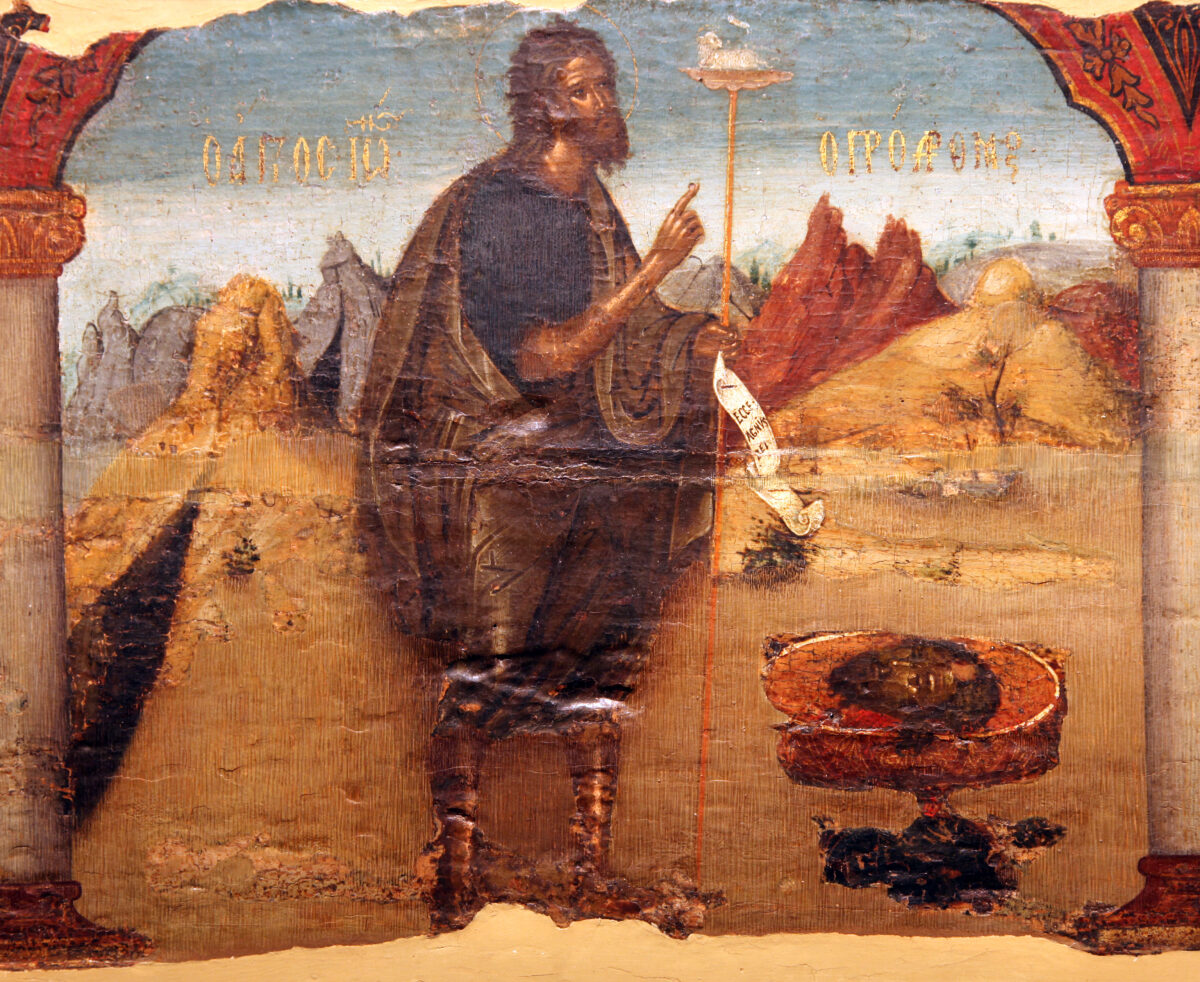 John the Baptist as depicted by artist with Christian symbols